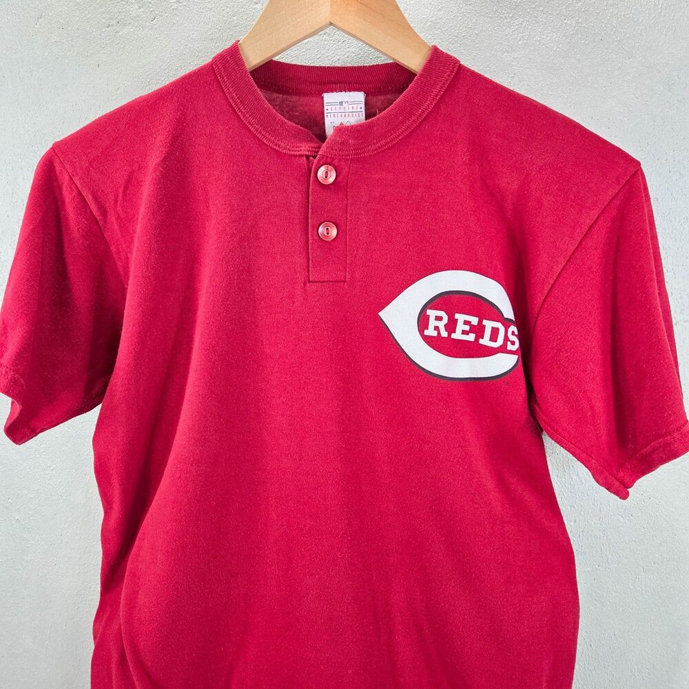 Vintage 90s Cincinnati Reds Red Henley Shirt Majestic Sz M